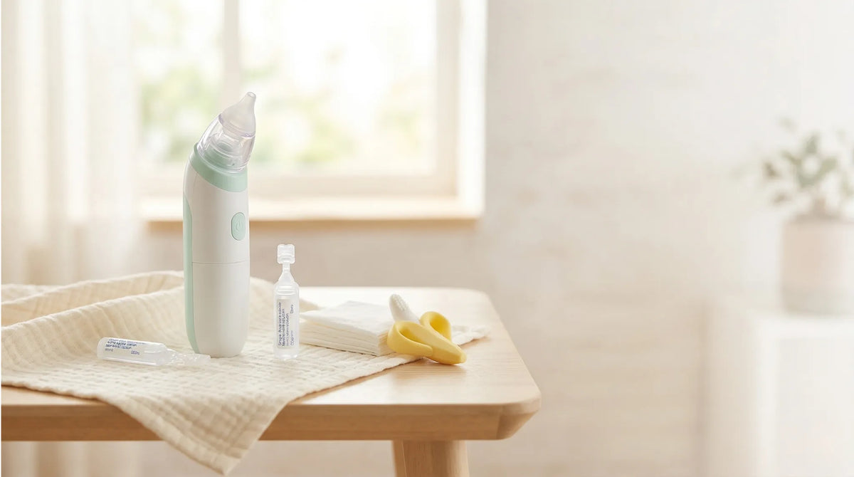 Le mouche-bébé électrique Baby-Crea posé verticalement sur une table