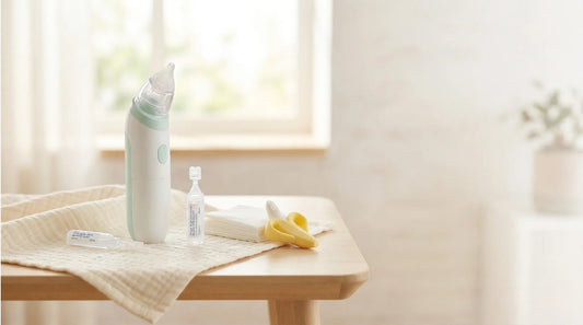 Le mouche-bébé électrique Baby-Crea posé verticalement sur une table