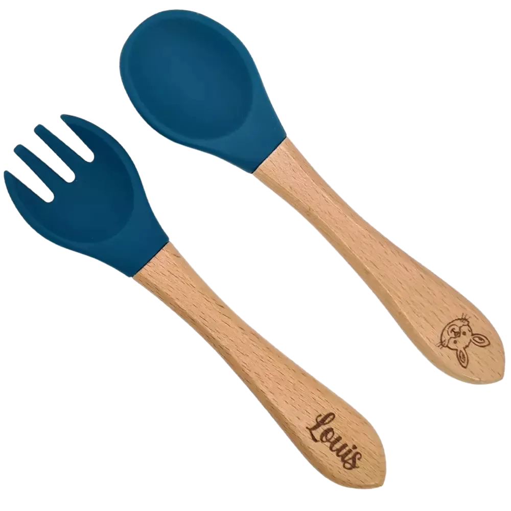Couverts bébé personnalisés bleu marine

