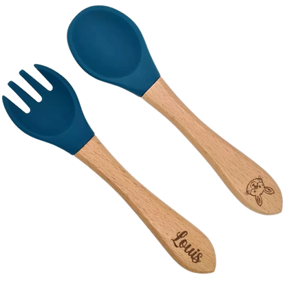 Couverts bébé personnalisés bleu marine

