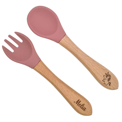 Couverts silicone alimentaire rose pour bébé