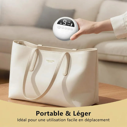 Aspirateur nasal électronique compact se rangeant facilement dans un sac à langer pour une utilisation en déplacement.