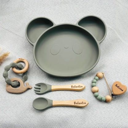 Coffret Bébé Personnalisé – Assiette Panda, Couverts, Attache & Anneau - Baby-crea