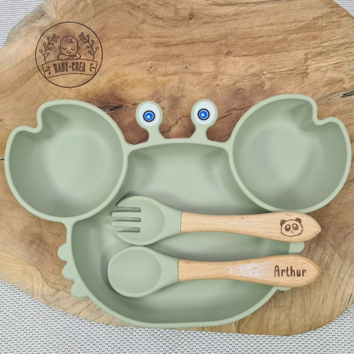 Ensemble repas bébé personnalisé crabe vert