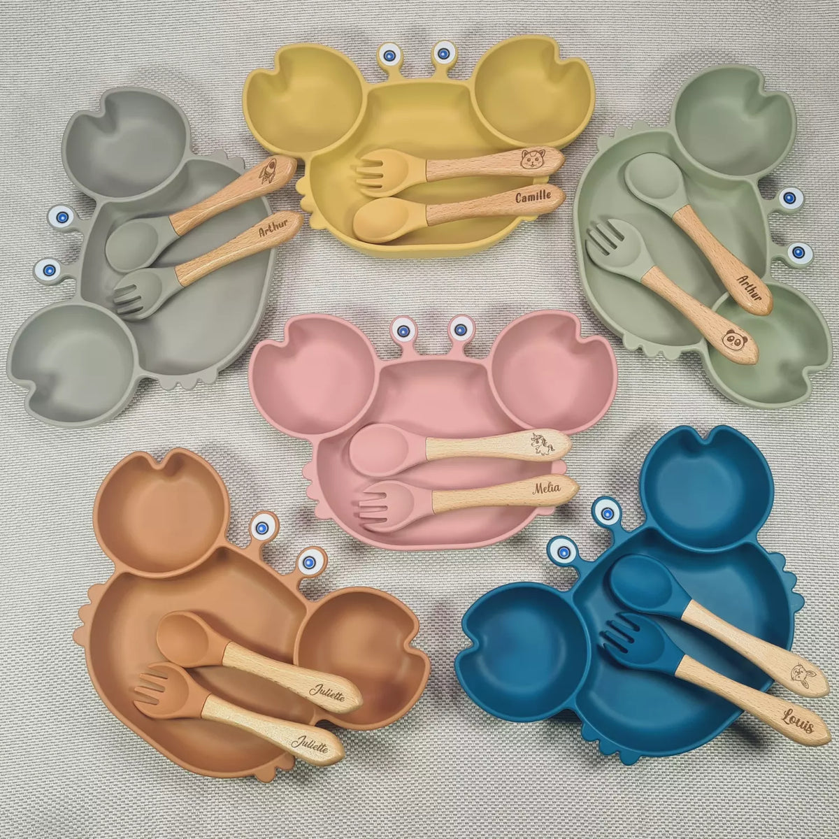 Assiette crabe bébé avec ventouse antidérapante